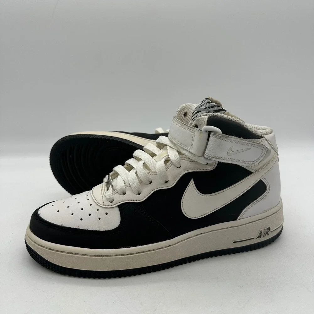 Nike 314195-028 Youth Size 6Y Womens 7.5 Black/White Air Force 1 Mid GS Sneakers